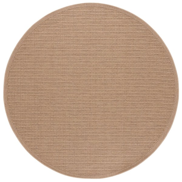 Atrium Sisal Beige 7 ft. x 7 ft. Solid Striped Indoor/Outdoor Round Area Rug