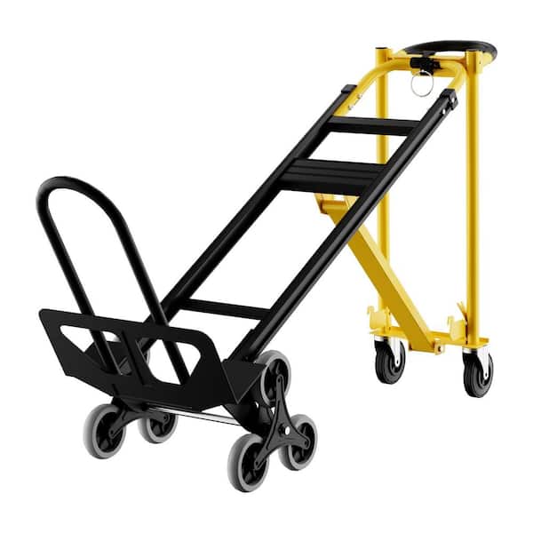 3 in 1 800 lb. Yellow and Black Folding Heavy Duty Convertible Hand Truck with Stair Climbing Wheels, Elastic Strap