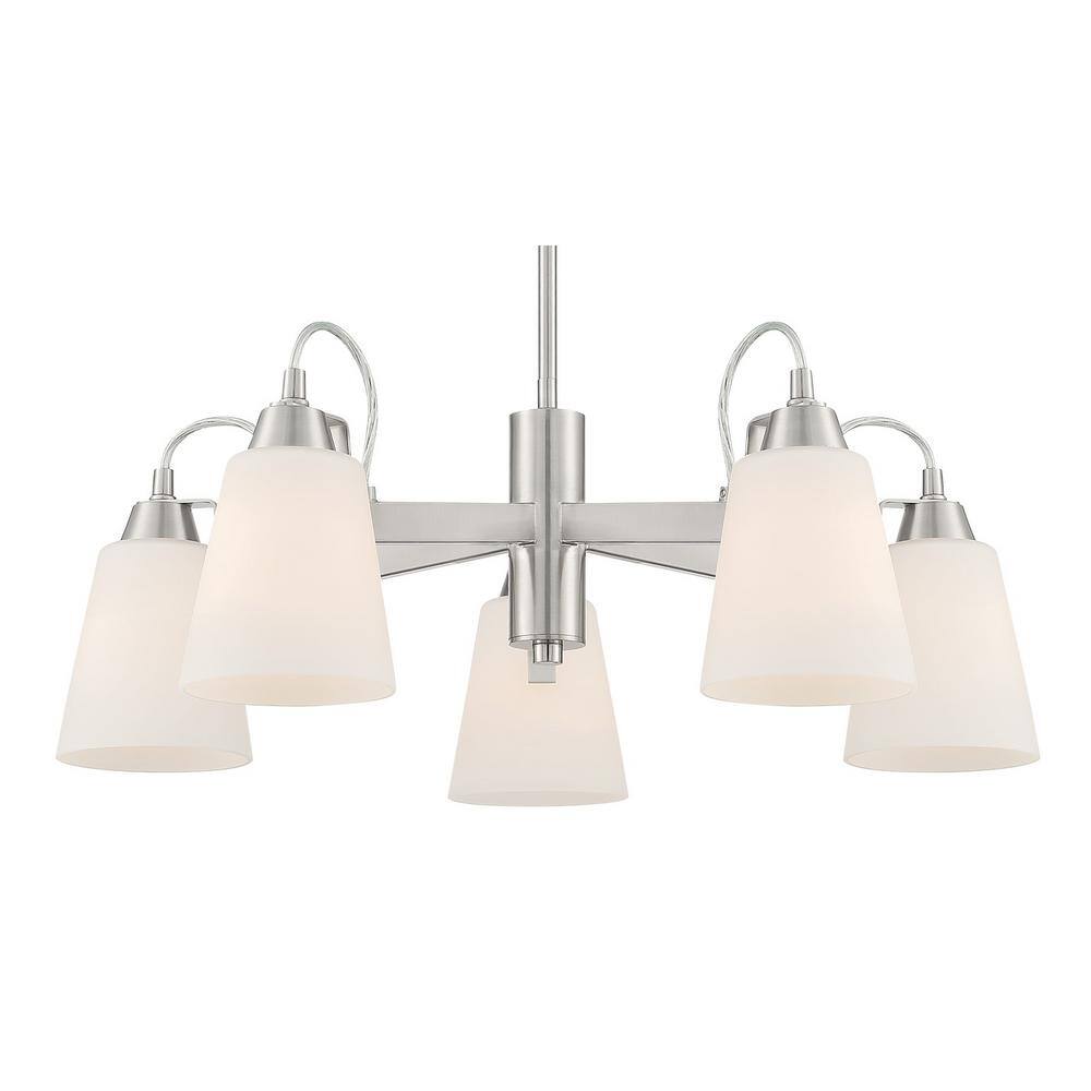 Elegant Mini 5-Light Chandelier in Brushed Nickel with Etched Opal Glass