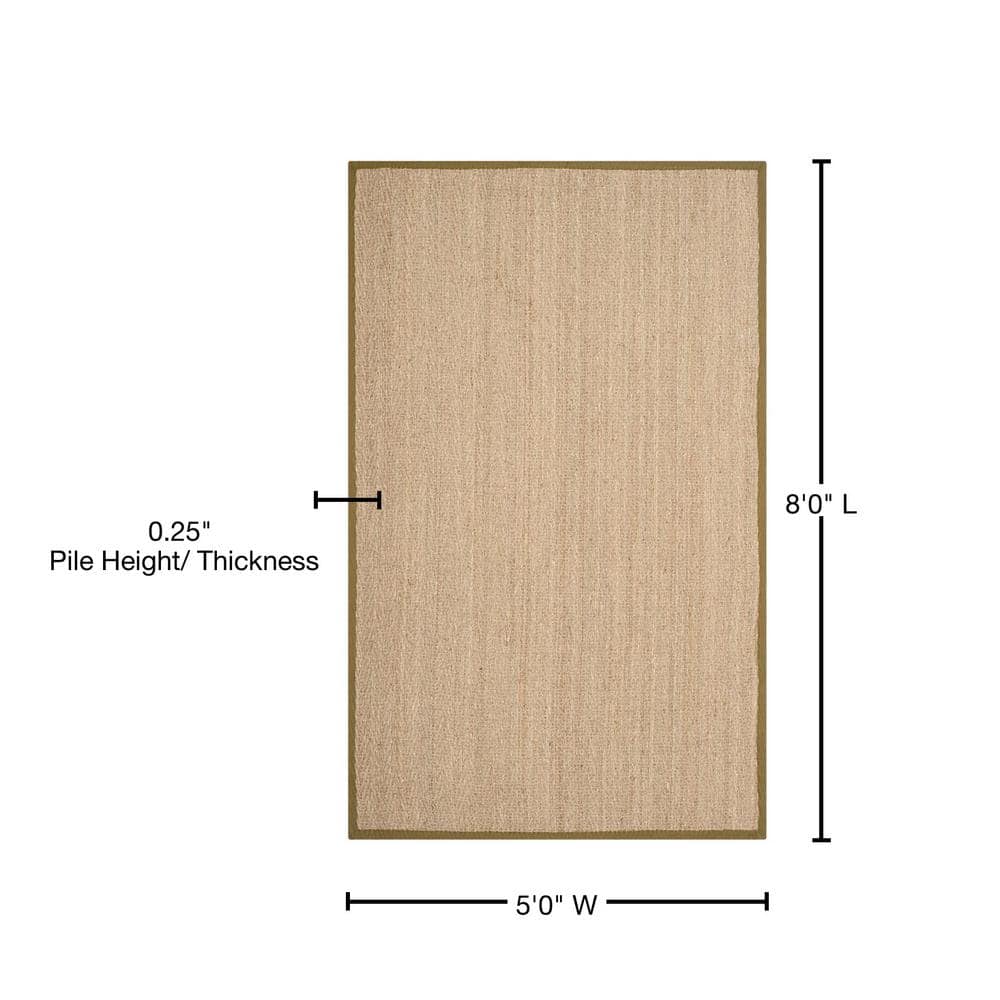 Natural Herringbone Seagrass Area Rug with Olive Border