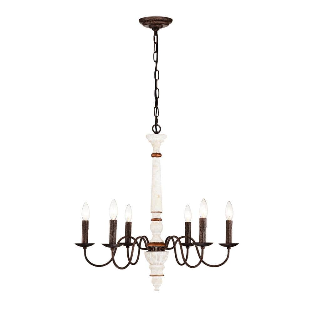 6-Light Rust and Retro White Candle-Style Chandelier with Adjustable Height, Rustic Metal Pendant for Living room price history on PriceWatchPro