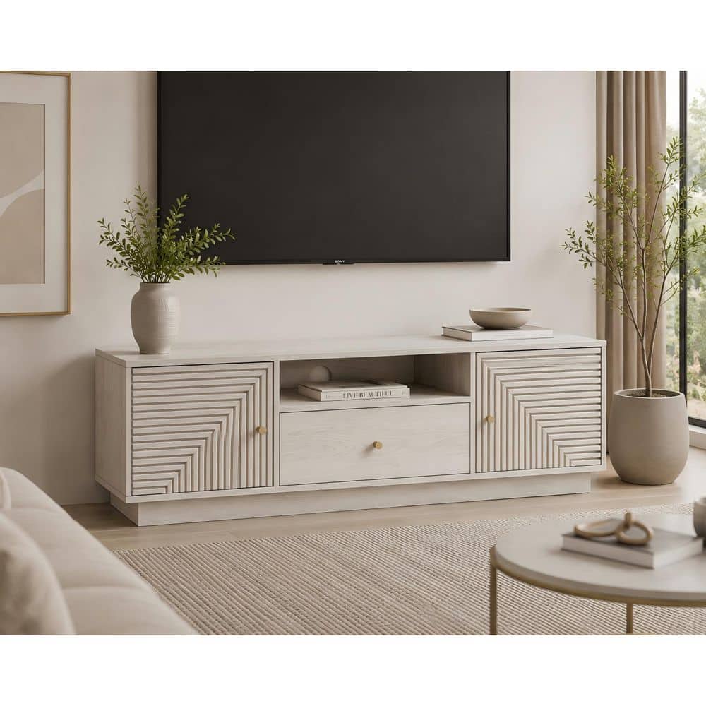 Delisa Dark Brown Particle Board TV Stand for TVs up to 75 in. with 2 Doors, Drawer and Open Storage Shelf price history on PriceWatchPro