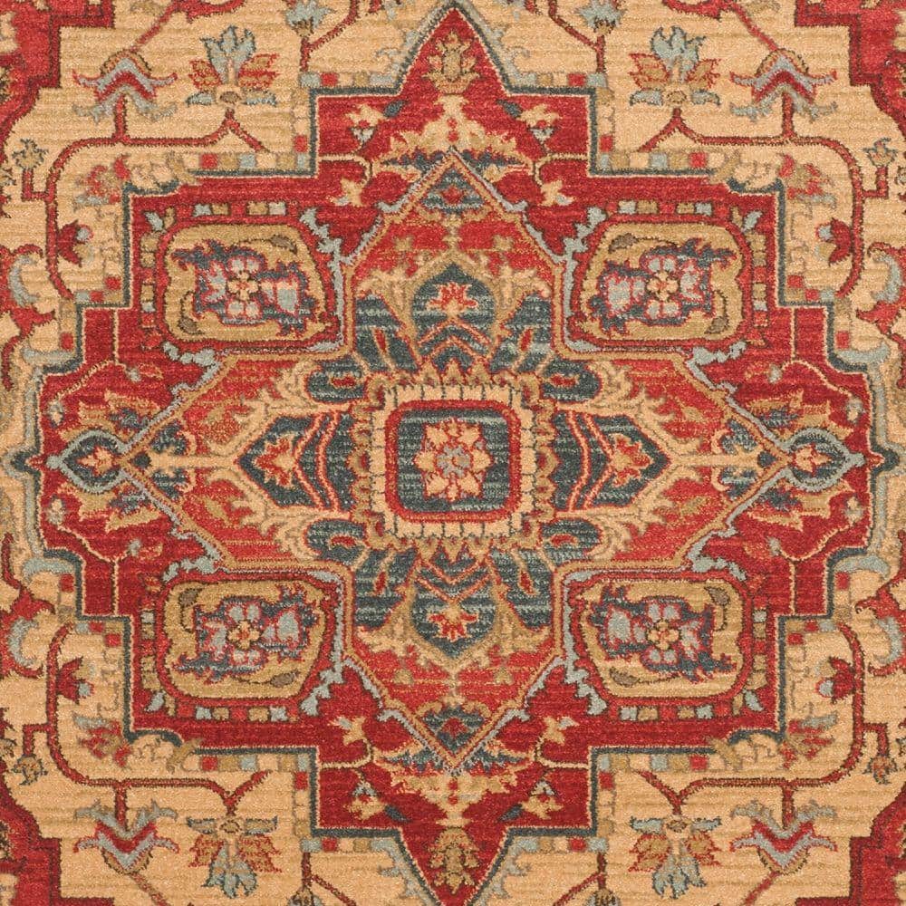 Mahal Red and Natural Rectangular Synthetic Area Rug