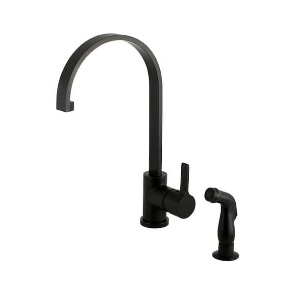 Modern Single Handle Standard Kitchen Faucet with Side Sprayer in Matte Black