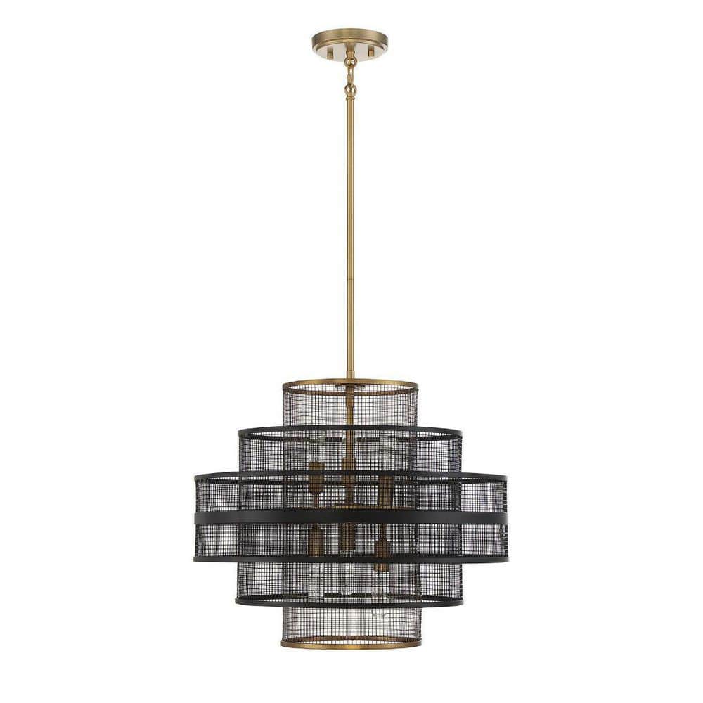 Kelvin 20" Matte Black and Brass Industrial Pendant Light