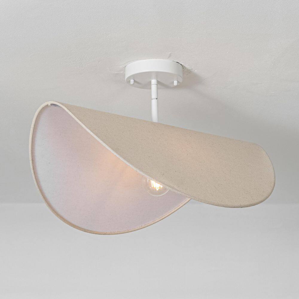 22 in. Modern Folded Round Linen Shade Semi Flush Mount Ceiling Light with Matte White Finish for Living Room price history on PriceWatchPro