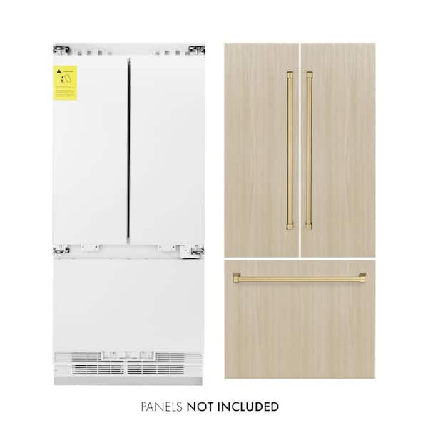 Autograph Edition 36 in. 3-Door Panel Ready French Door Refrigerator w/ Ice, Water Dispenser, Champagne Bronze Handle
