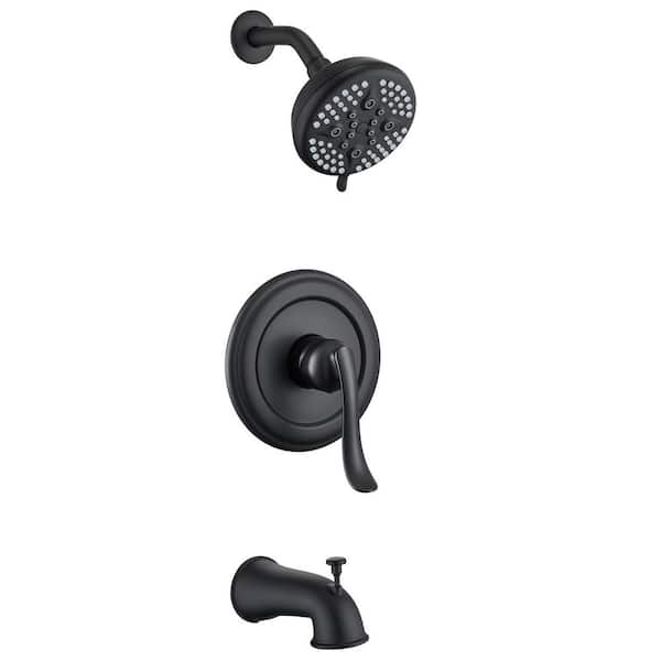 ELLO&ALLO Single-Handle 5-Spray Handheld Tub and Shower Faucet with 5 in. Shower Head Combo in Matte Black (Valve Included)