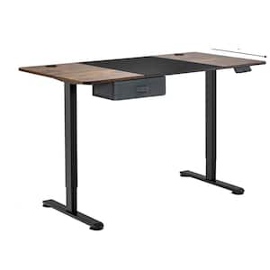 55 in. Rectangular Black Wood Electric Height Adjustable Standing Desk Ergonomic Computer Desk USB Charging Port
