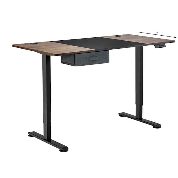 HONEY JOY 55 in. Rectangular Black Wood Electric Height Adjustable Standing Desk Ergonomic Computer Desk USB Charging Port