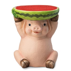 12.5 in. H Resin Kits and Accessories MGO Novelty Pig Hold a Watermelon Decorative Garden Stool or Planter Stand