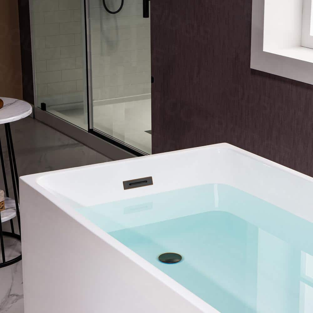 59'' White Acrylic Freestanding Rectangular Soaking Bathtub