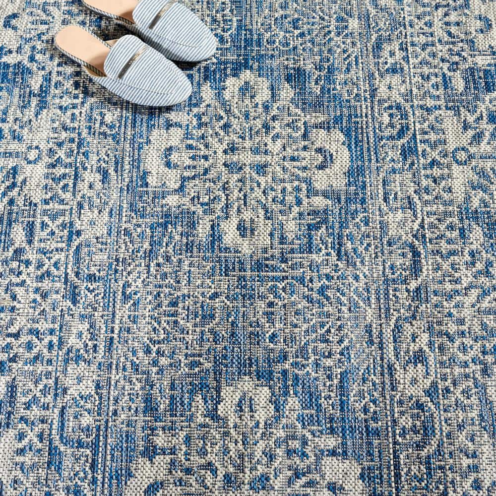 Navy and Grey Rectangular Synthetic Area Rug