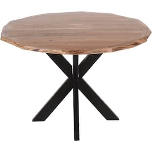 Kuri 41.3 in. Natural Brown and Black Wood Top Cross Legs Handcrafted Dining Table (Seats of 4)