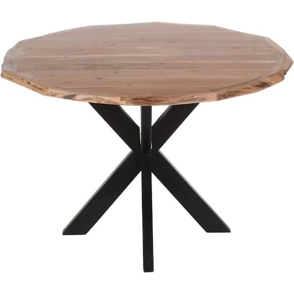 THE URBAN PORT Kuri 41.3 in. Natural Brown and Black Wood Top Cross Legs Handcrafted Dining Table (Seats of 4)