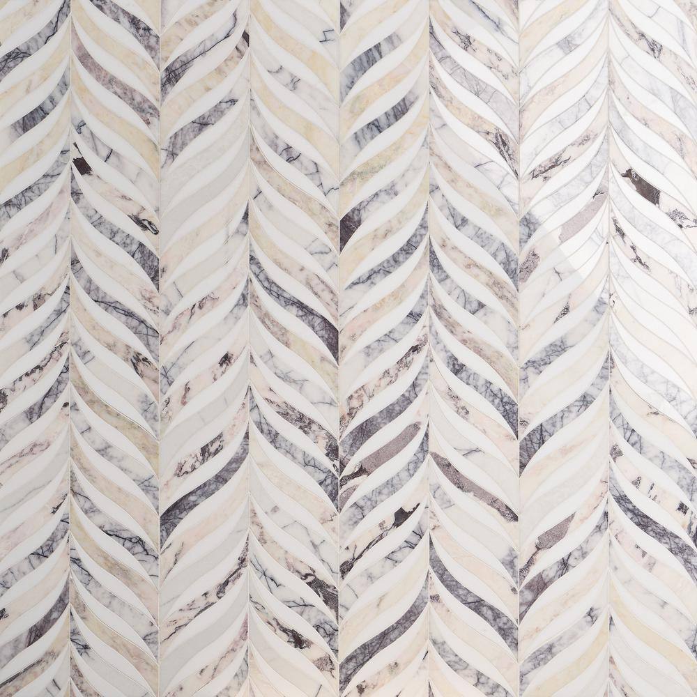 Peach Lilac Cream Polished Marble Mosaic Floor and Wall Tile