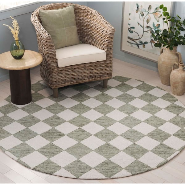 Ebony 8 ft. x 8 ft. Sage/Ivory Checkered Round Area Rug