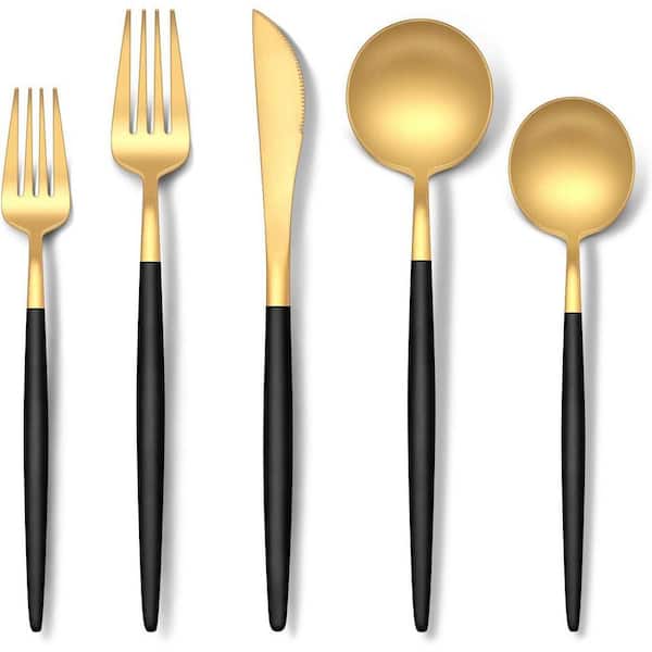 40-Piece Matte Black Gold Stainless Steel Satin Finish Cutlery Set(Service for 8)