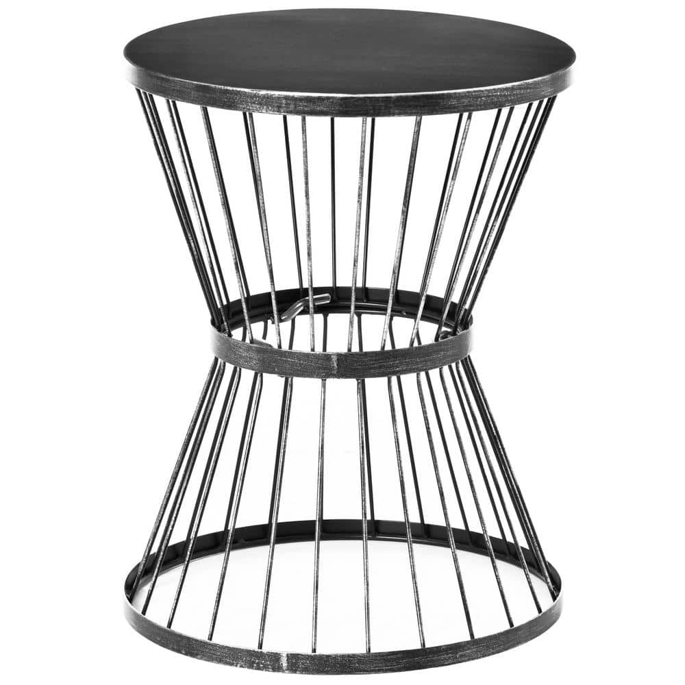 16 in. Black Steel Round Outdoor Side Table Garden End Table