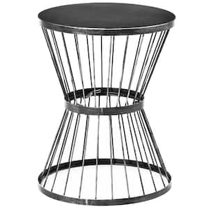 16 in. Black Steel Round Outdoor Side Table Garden End Table with Hourglass Design