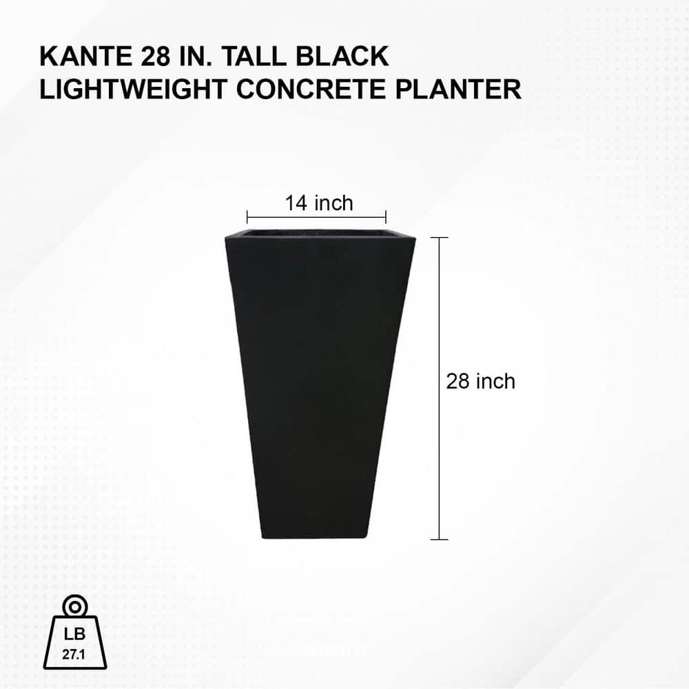28" Black Lightweight Concrete Tall Tapered Planter