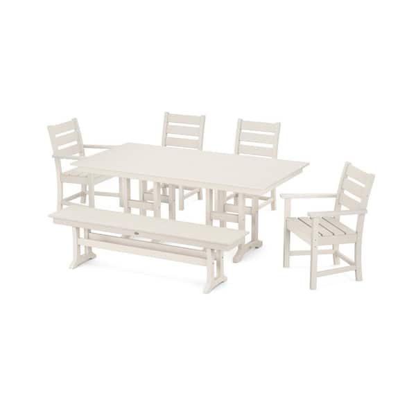 POLYWOOD Grant Park Sand 6-Piece Plastic Outdoor Dining Set with Bench