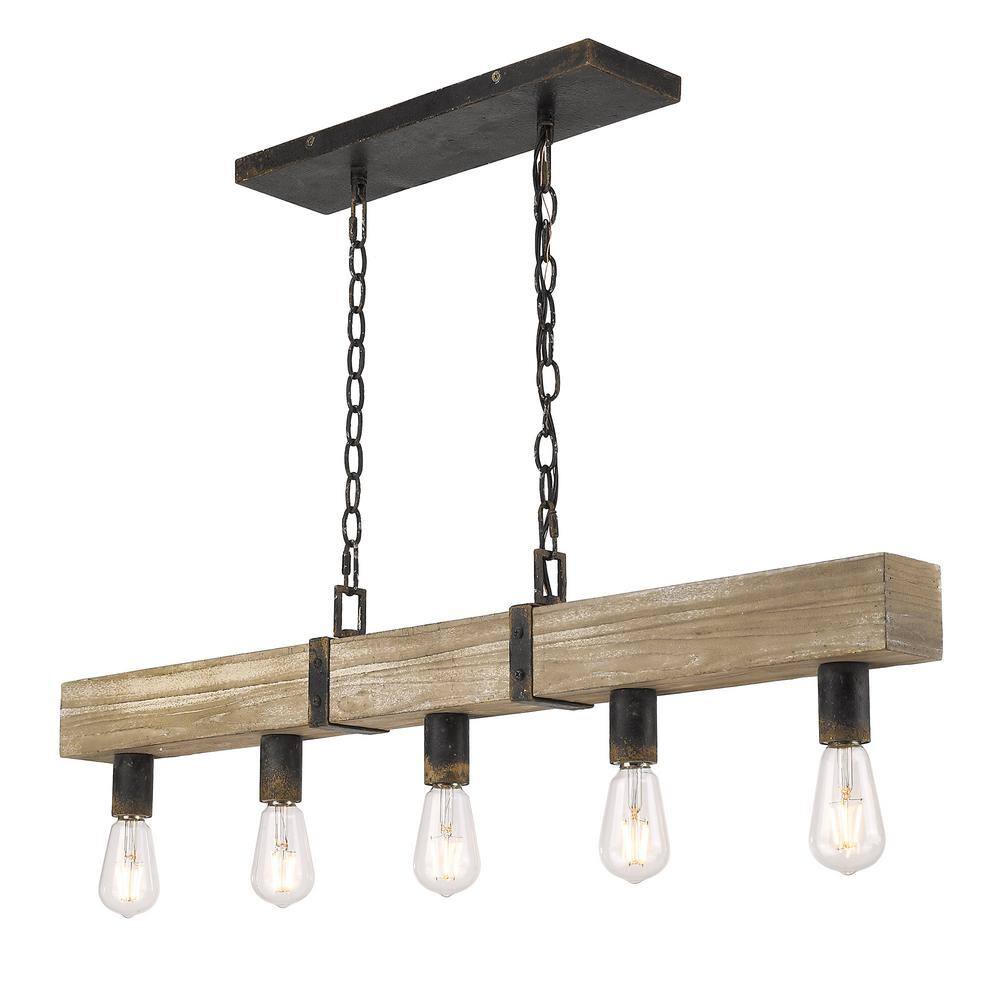 Golden Garrett Rustic Black Iron Linear Island Pendant