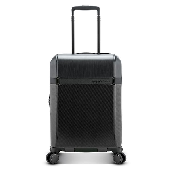 Traveler's Choice Vulkan 22 in. Hardside Expandable Spinner Luggage w/USB Port, Black