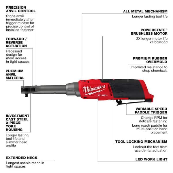 M12 FUEL 12V Lithium-Ion Brushless Cordless 1/4 in. Extended Reach High Speed Ratchet with Protective Rubber Boot