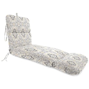 74 in. x 22 in. Rave Grey Quatrefoil Rectangular Knife Edge Outdoor Chaise Lounge Cushion with Ties and Hanger Loop