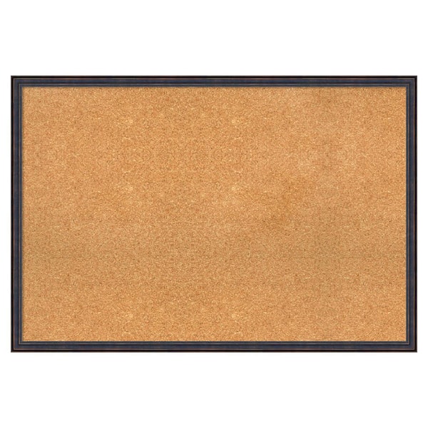 Amanti Art Dark Bronze Scoop Wood Framed Natural Corkboard 38 in