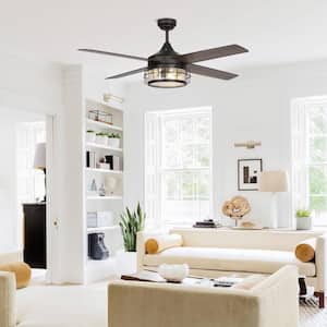 52 in. Industrial Oil Rubbed Bronze Glass Ceiling Fan with Light Kit and Remote Control