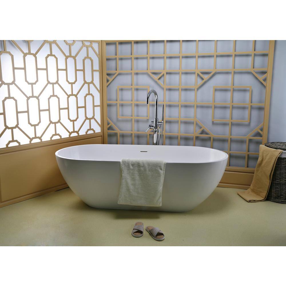 68.5'' White Resin Freestanding Oval Soaking Bathtub