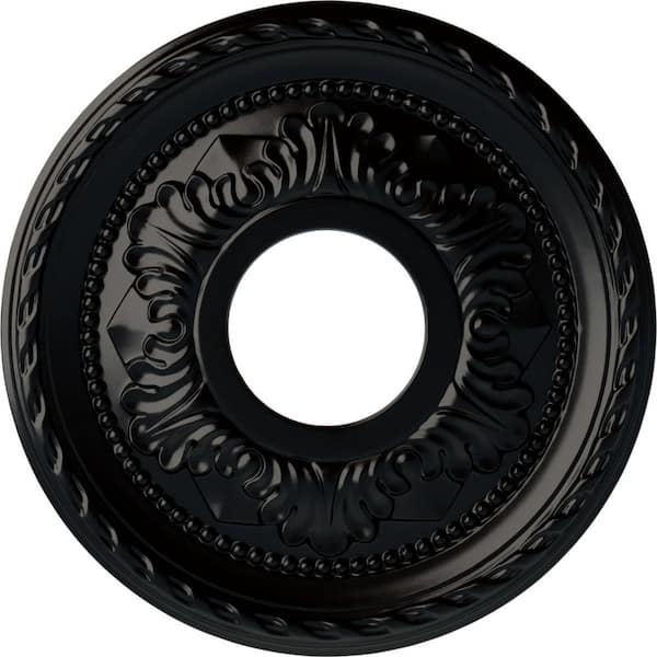 Ekena Millwork 1" x 12-1/8" x 12-1/8" Polyurethane Palmetto Ceiling Medallion, Hand-Painted Jet Black