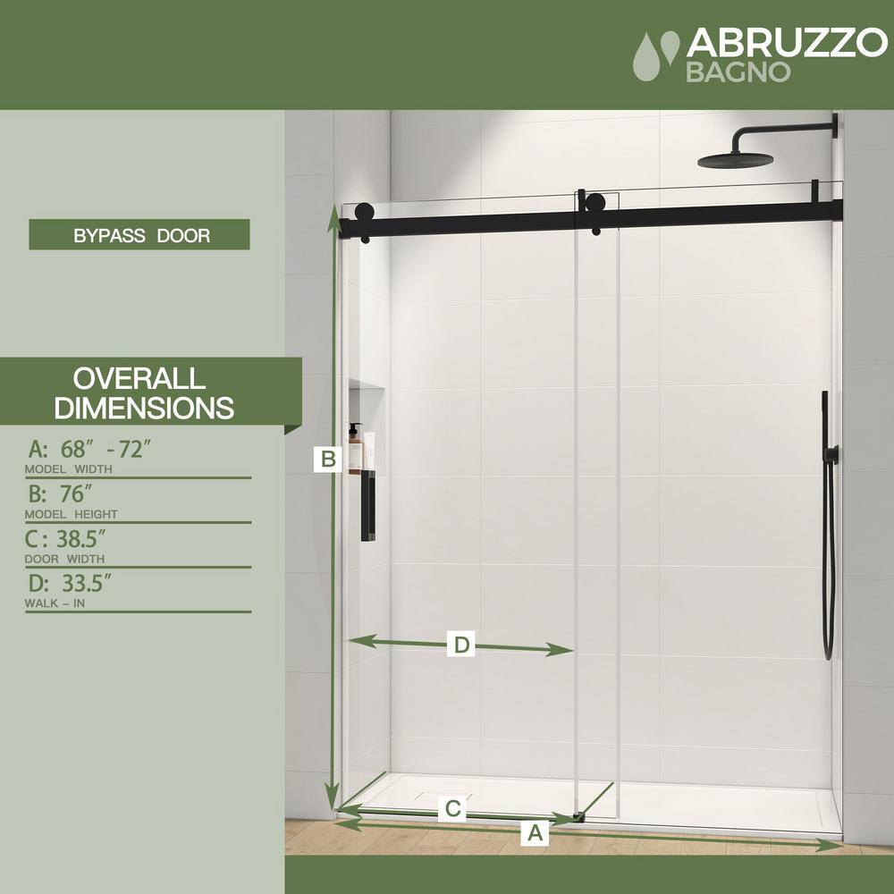 Black Frameless Sliding Shower Door with Tempered Glass
