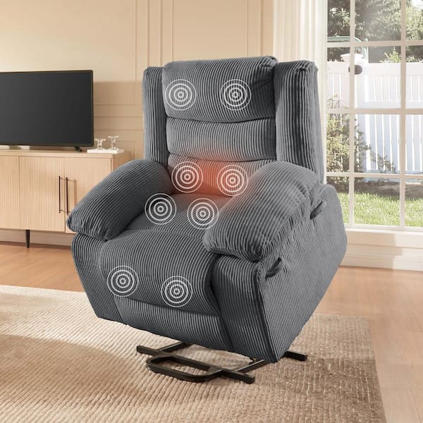 Bestier 40 in. W Grey Power Lift Recliner Chair, Electric Chairs with 8-Point Massage and Heating
