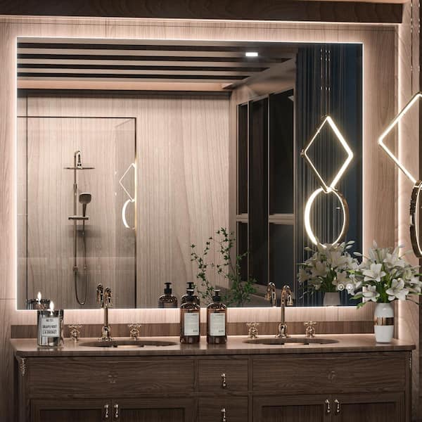KeonJinn 40 in. W x 32 in. H Rectangular Frameless LED Light Anti-Fog Wall Bathroom Vanity Mirror with Backlit