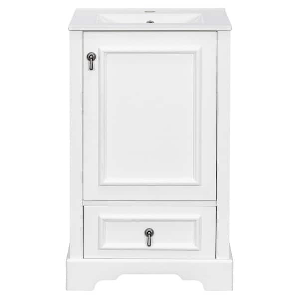 20 in. Single Sink Freestanding White Bath Vanity with White Ceramic Top