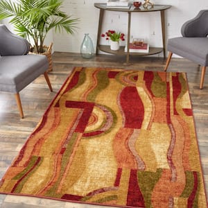 Piscasso Wine 4 ft. x 6 ft. Machine Washable Abstract Area Rug