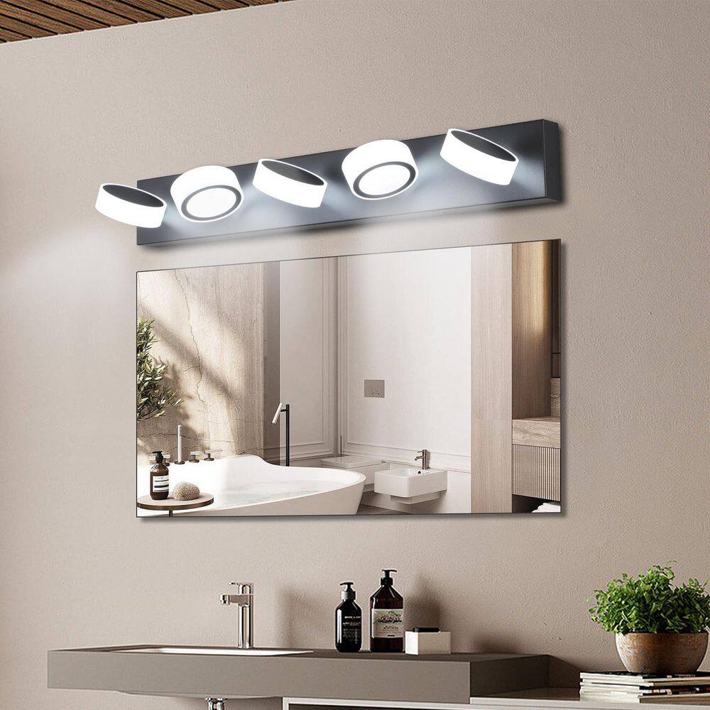 37 in. 5 Light Modern black Vanity Light Fixture Bathroom Over Mirror Wall Lights with Iron Acrylic Minimalist Design price history on PriceWatchPro