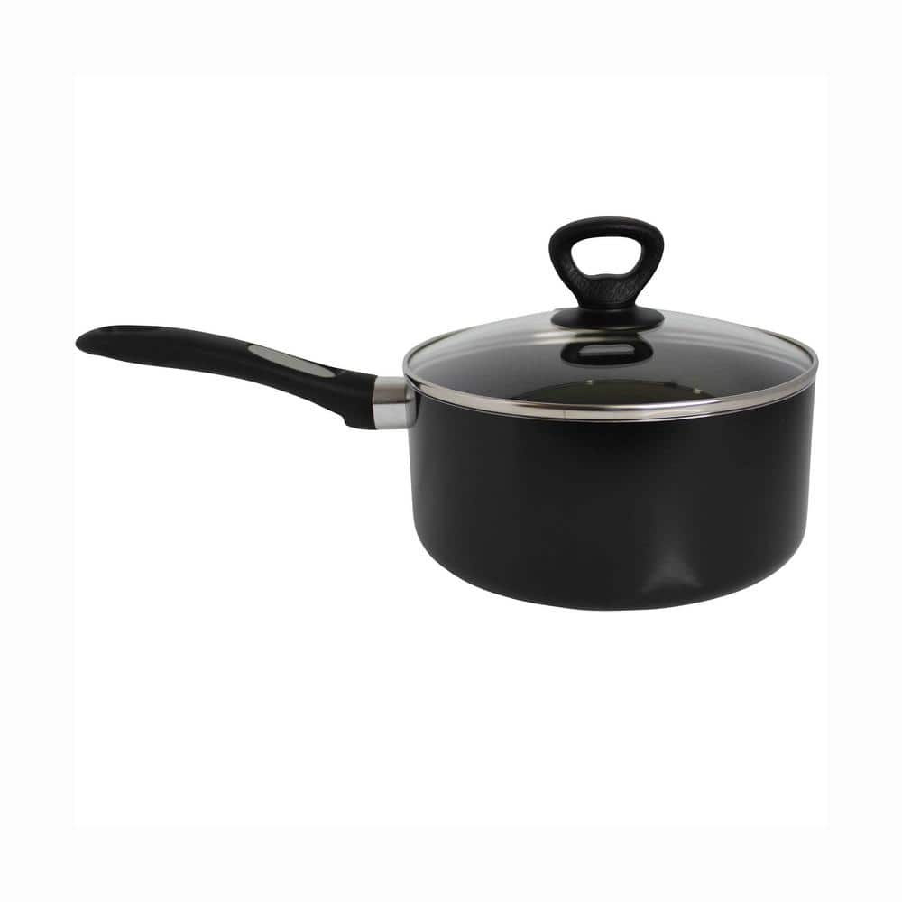 Cook N Home 3 qt. Aluminum Nonstick Sauce Pan with Lid in Black 02524 - The  Home Depot
