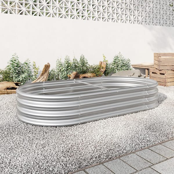 BTMWAY 7.4 ft. L x 3.7 ft. W x 1 ft. H Silver Galvanized Metal Oval ...