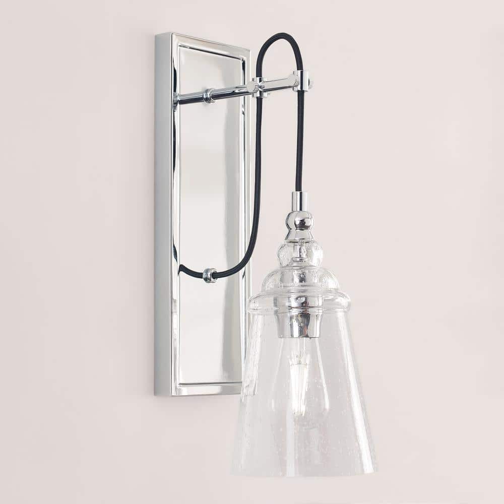 Chrome Dimmable Clear Seeded Glass Wall Sconce
