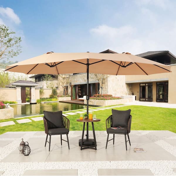 TOP HOME SPACE 15 ft. x 9 ft. Steel Market Double-sided Patio Umbrella in Khaki