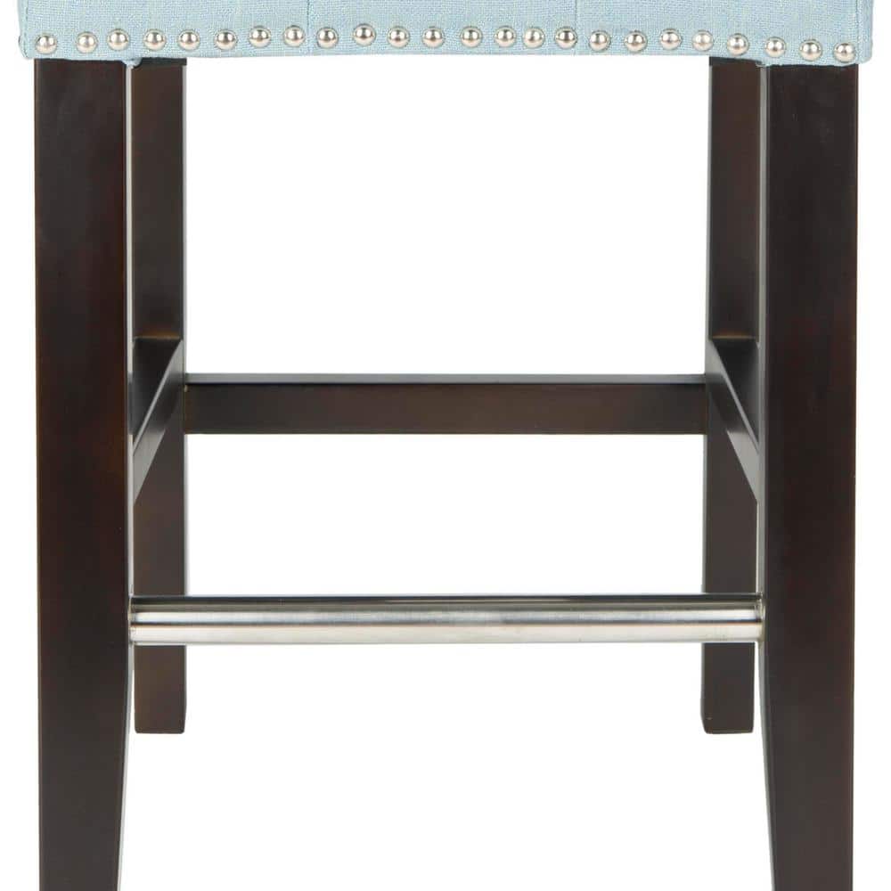 Transitional Sky Blue Leather & Metal Counter Stool with Silver Nailheads