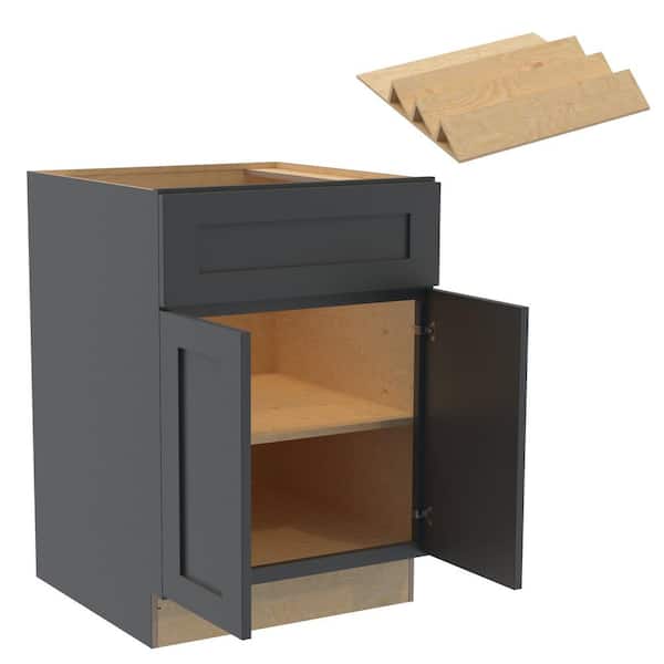 Home Decorators Collection Newport 24 in. W x 24 in. D x 34.5 in. H Assembled Plywood Base Kitchen Cabinet in Deep Onyx with Spice Soft Close