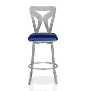 Ackfel 46 in. Satin Plated and Navy High Back Metal Extra Tall Foot Rest Cushioned Bar Stools (Set of 2)