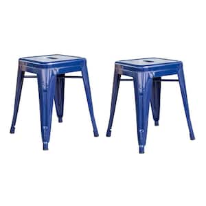 Loft Style 18 in. Blue Stackable Metal Bar Stool (Set of 2)