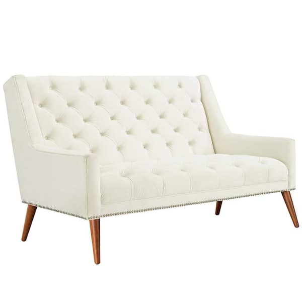 MODWAY Peruse 55.5 in. Ivory Velvet 2-Seater Loveseat with Square Arms