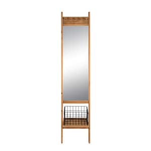 17 in. W x 70.5 in. H Rectangle Farmhouse Wood Floor Mirror with Metal Basket and Hooks in